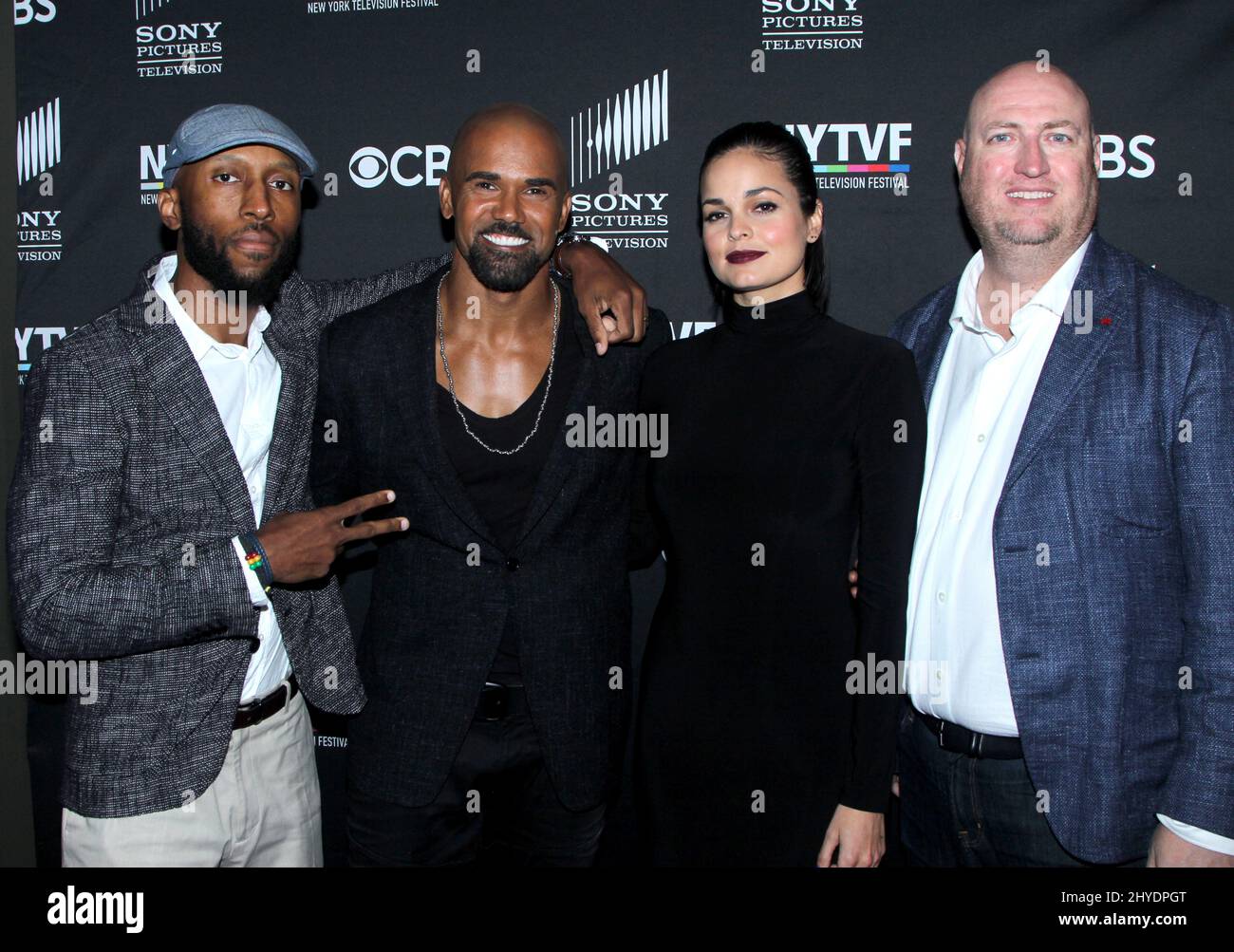 Aaron Rahsaan Thomas, Shemar Moore, Lina Esco & Shawn Ryan attends the S.W.A.T. World Premiere Held at the SVA Theatre on October 24, 2017 Stock Photo