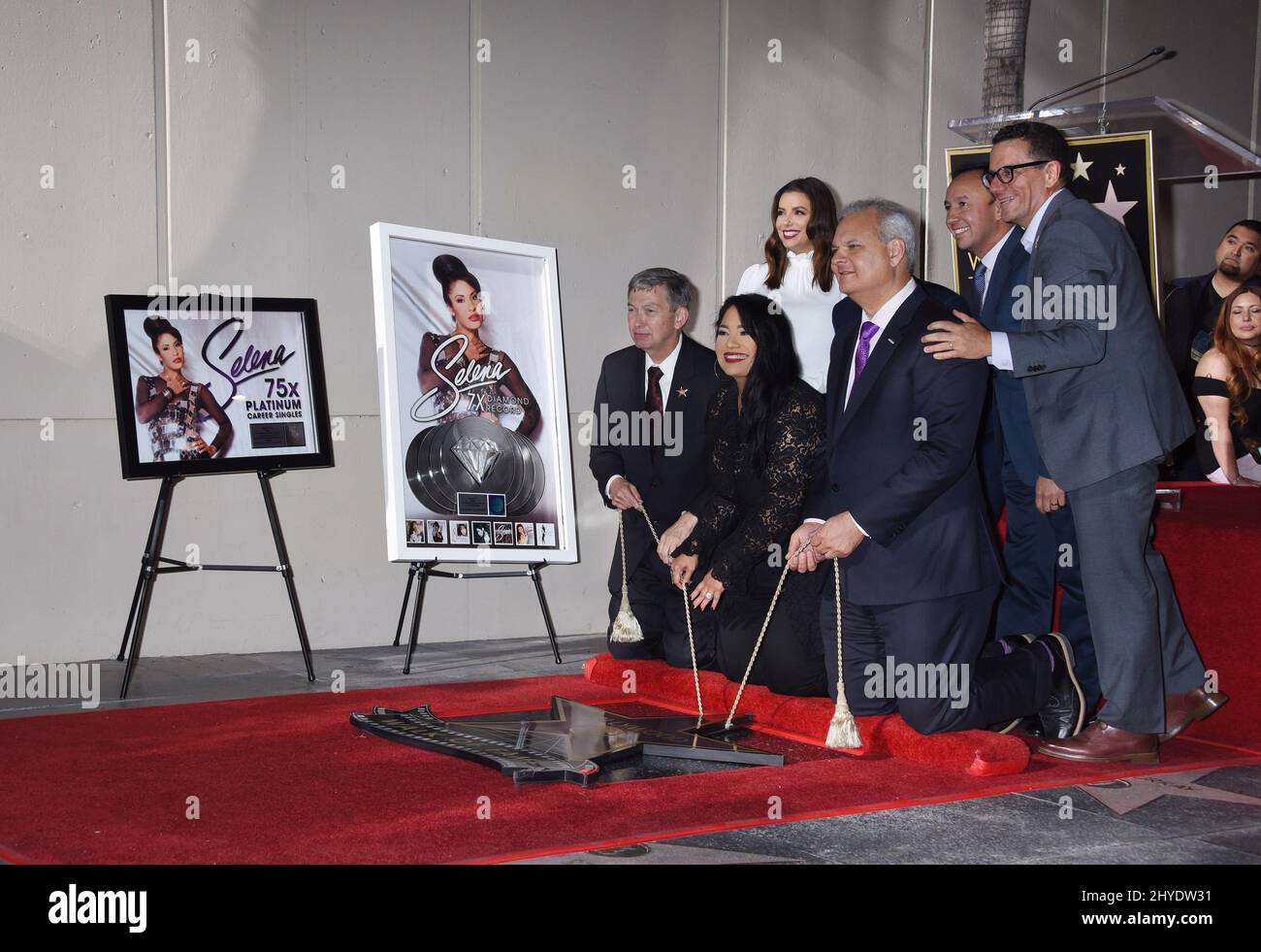 Leron Gubler, Suzette Quintanilla, Eva Longoria, Eric Garcetti and Victor Gonzalez attending the Selena Quintanilla Star Ceremony held at the Hollywood Walk of Fame in Los Angeles, USA Stock Photo