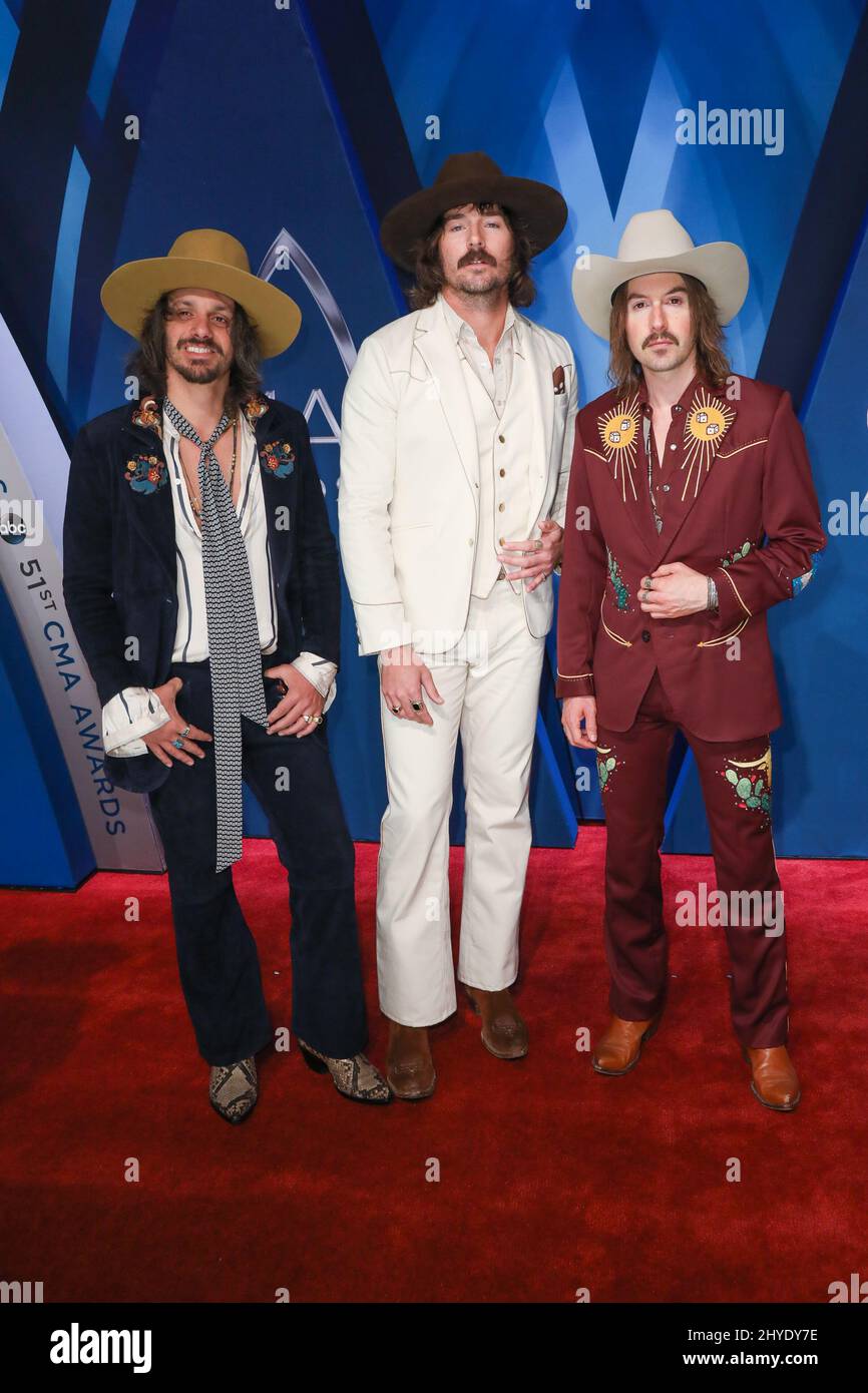 Jess Carson and Mark Wystrach and Cameron Duddy of Midland attending the 51st Annual Country Music Association Awards, held at the Bridgestone Arena in Nashville, Tennessee Stock Photo