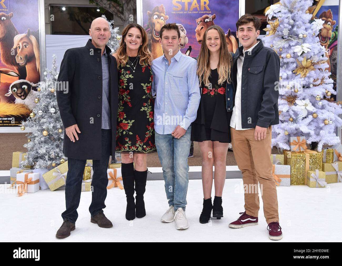 Stewart Cook, Jennifer Magee-Cook, Nick Cook, Sydney Cook and Ja attending the world premiere of The Star, in Los Angeles, California Stock Photo