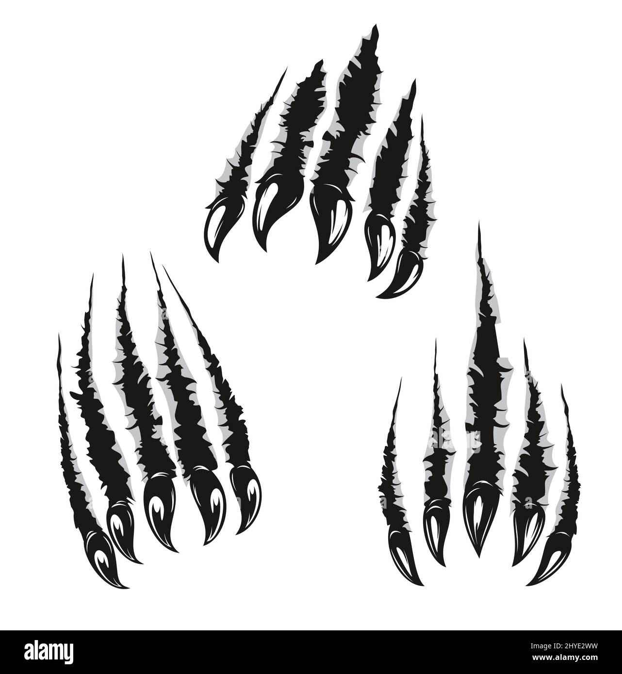 Angry bear claw marks and scratches of wild animal paws attack. Vector bear monster slash traces or grizzly beast torn tracks with scary nails, talons and ripped holes on white background Stock Vector