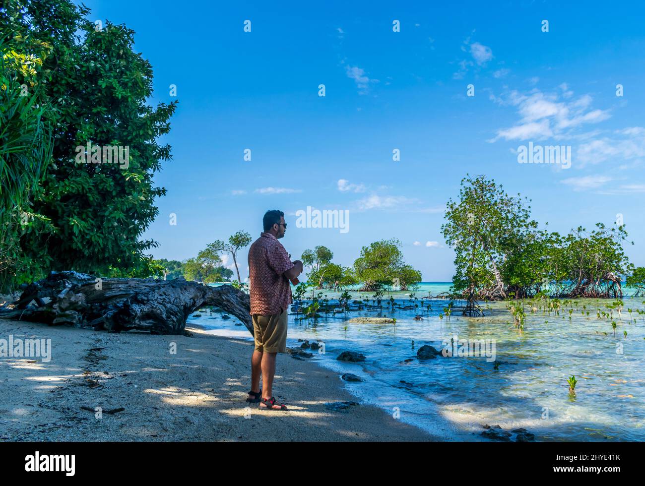 A person enjoying beach, Neil Island , Andaman Stock Photo