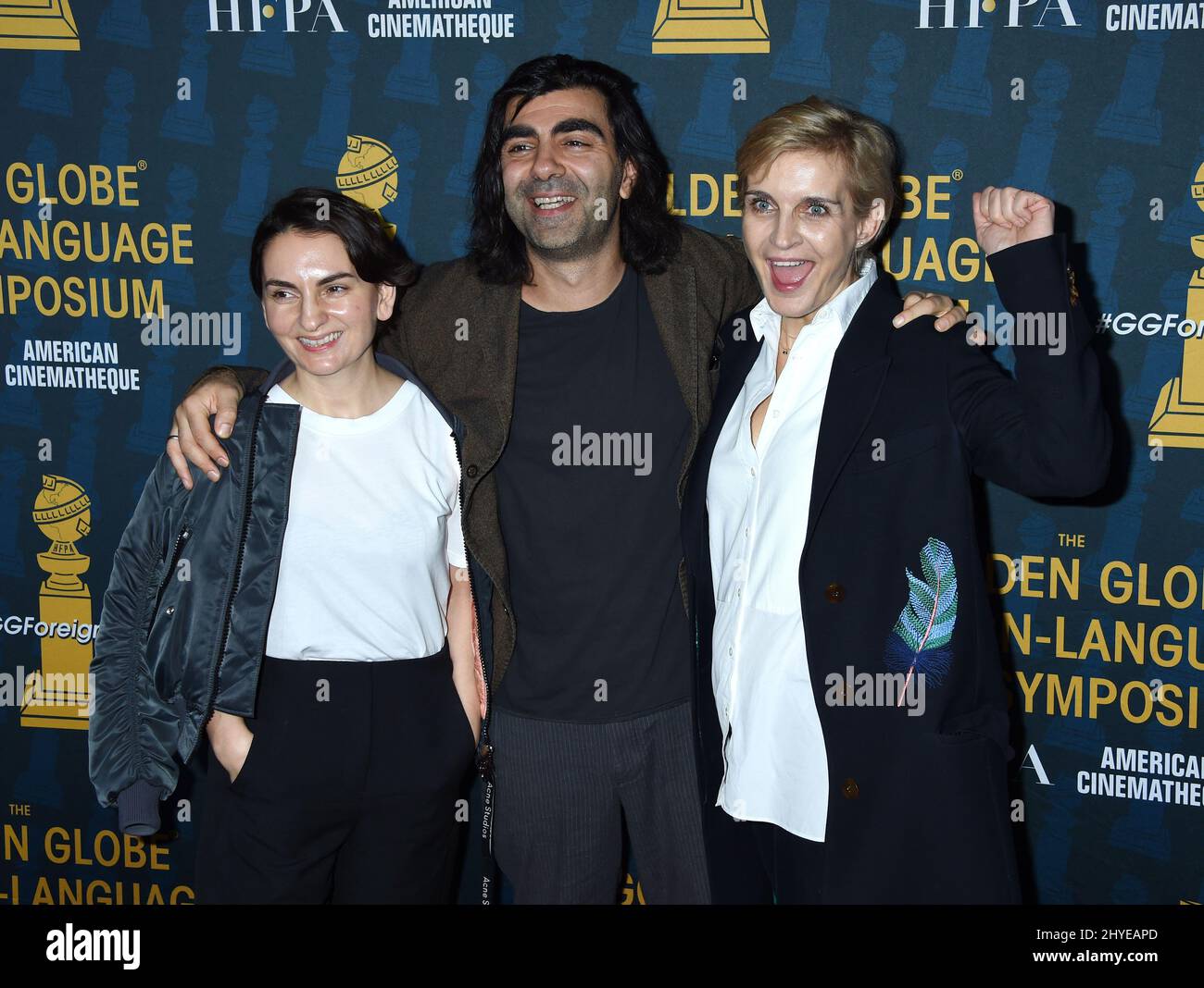Nurhan Sekeri, Fatih Akin and Melita Toscan Du Plantier at the HFPA and American Cinematheque present the Golden Globe Foreign-Language nominees series 2018 symposium held at the Egyptian Theatre on January 6, 2018 in Hollywood, CA Stock Photo