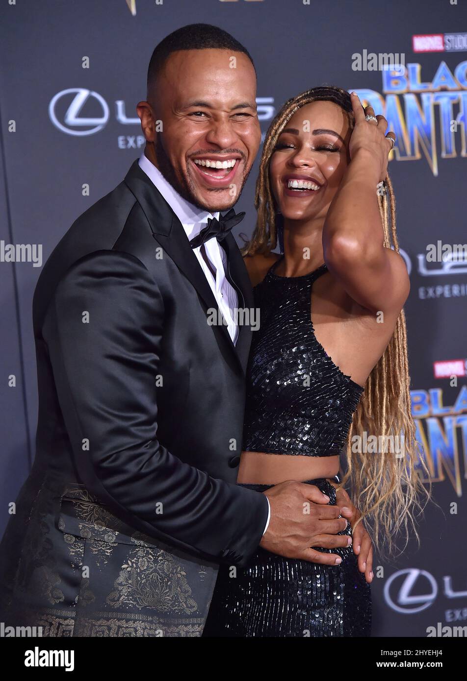 DeVon Franklin and Meagan Good at the 'Black Panther' premiere held at