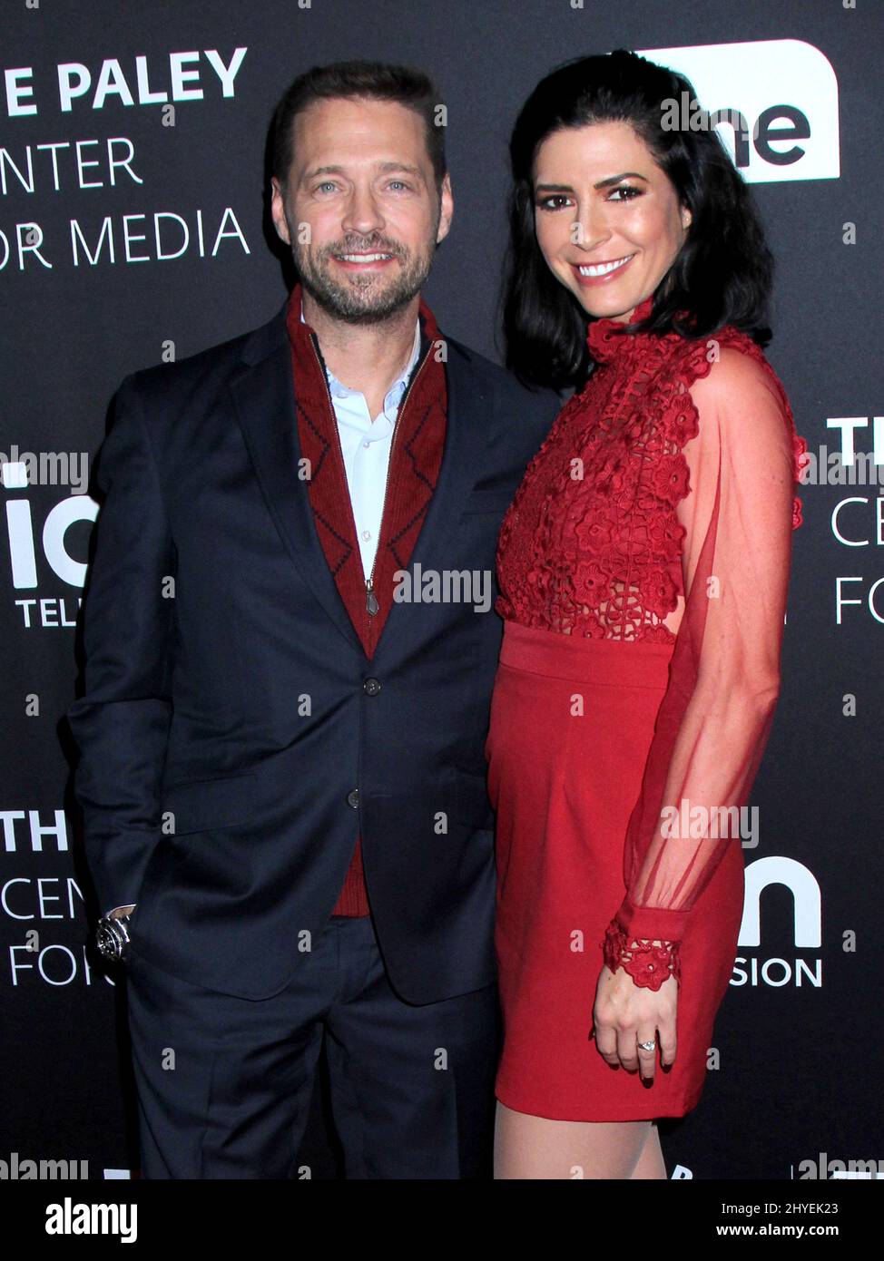 Jason Priestley & Cindy Sampson attending PaleyLive NY 'Private Eyes' Preview Screening held at The Paley Center for Media on February 7, 2018. Stock Photo