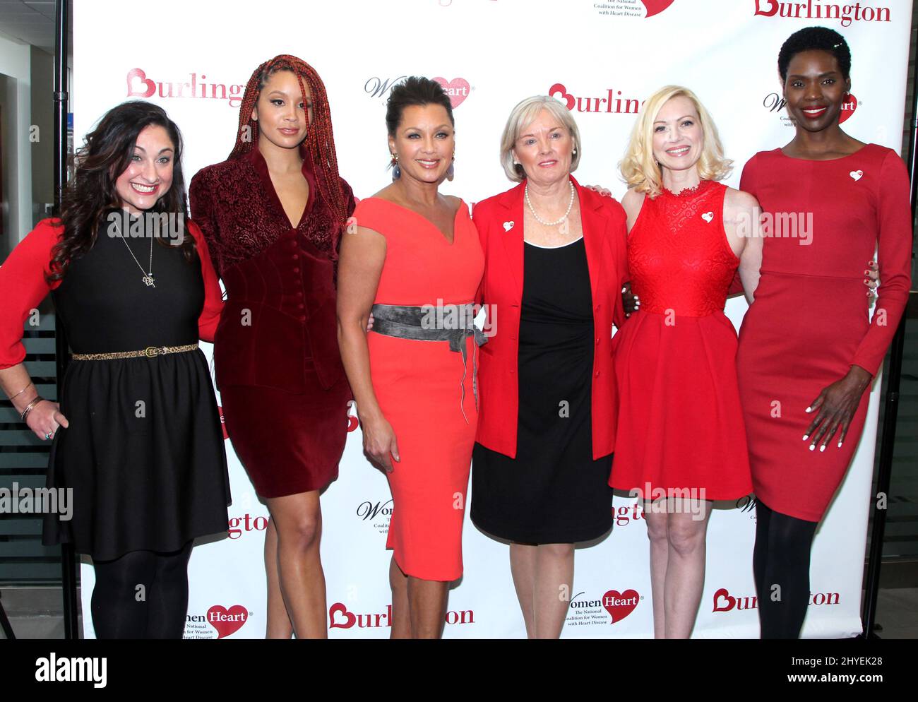 Vanessa Williams & Jillian Hervey with heart disease survivors as Vanessa Williams & Jillian Hervey Team Up With Burlington Stores & WomenHeart to Knock Out Heart Disease, held at Burlington Store Union Square on February 6, 2018 Stock Photo