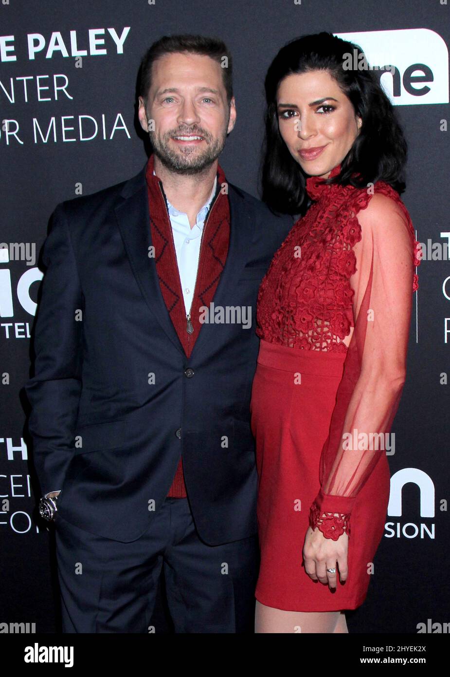 Jason Priestley & Cindy Sampson attending PaleyLive NY 'Private Eyes' Preview Screening held at The Paley Center for Media on February 7, 2018. Stock Photo