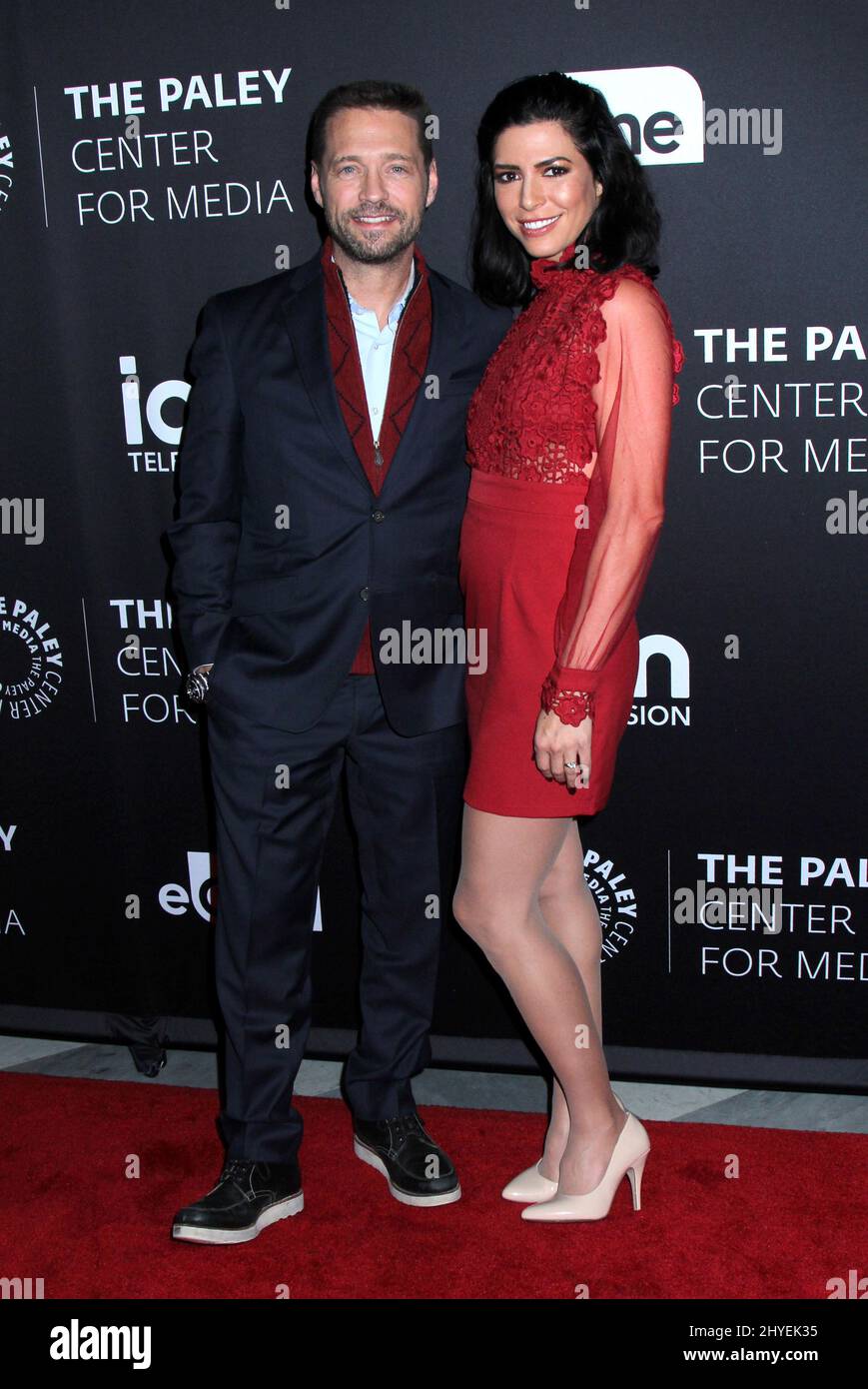 Jason Priestley & Cindy Sampson attending PaleyLive NY 'Private Eyes' Preview Screening held at The Paley Center for Media on February 7, 2018. Stock Photo