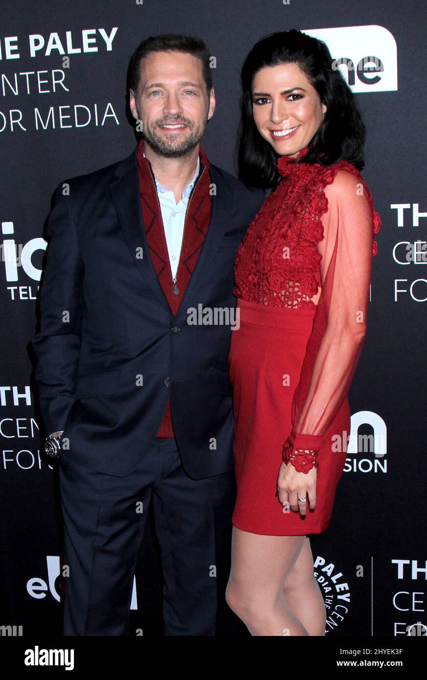 Jason Priestley & Cindy Sampson attending PaleyLive NY 'Private Eyes' Preview Screening held at The Paley Center for Media on February 7, 2018. Stock Photo