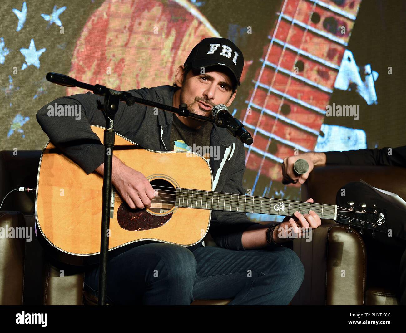 Brad Paisley speaks about his future while continuing to honour country tradition during the Brad Paisley: The Art and the Artist at the 2018 Country Radio Seminar held at the Omni Nashville Hotel on February 7, 2018 in Nashville, TN Stock Photo