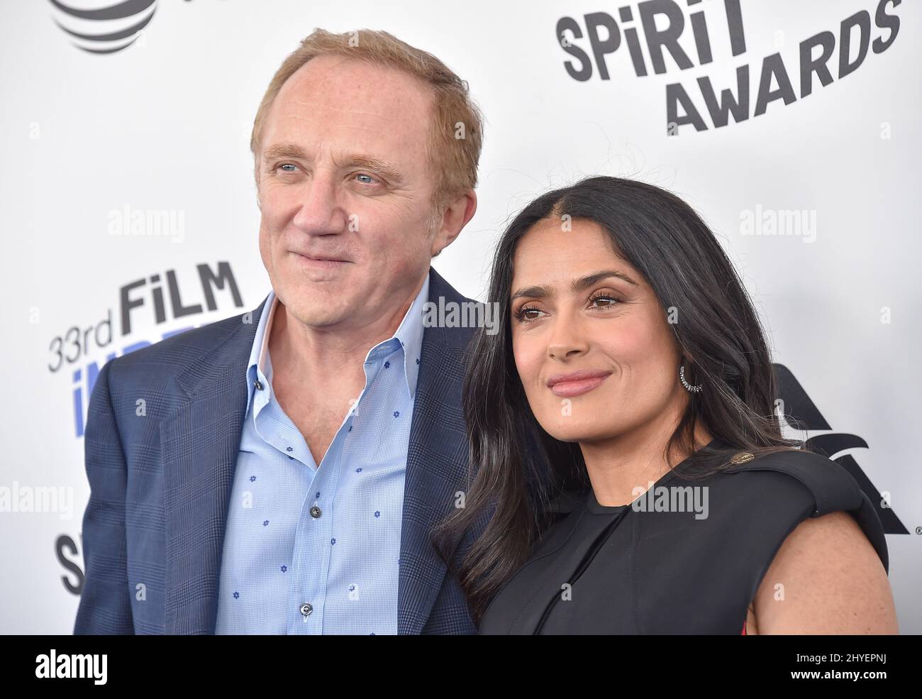 Salma Hayek and Francois-Henri Pinault at the 2018 Film Independent Spirit Awards held in a tent on Santa Monica beach on March 3, 2018 in Santa Monica, CA. Stock Photo