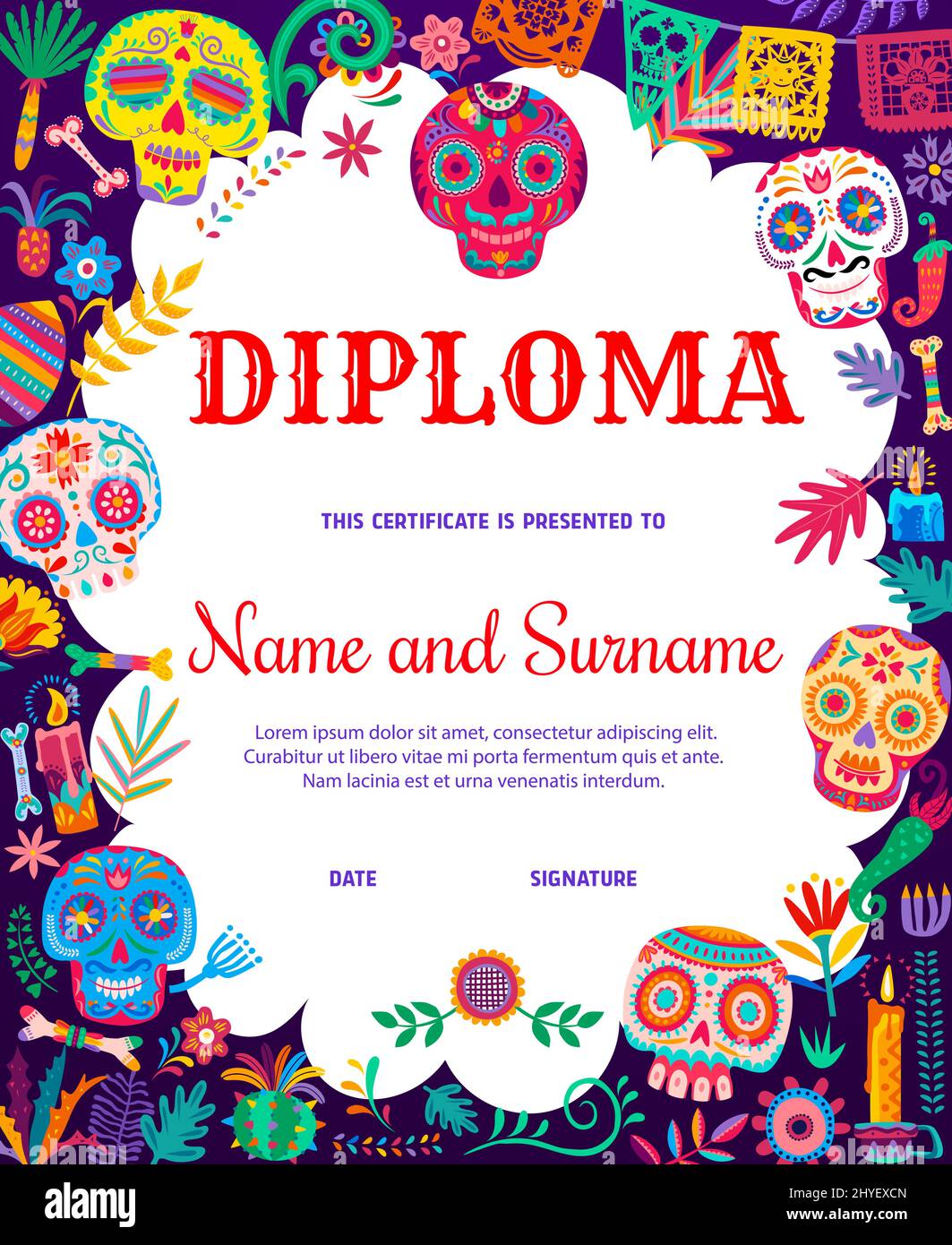 Mexican calavera sugar skulls and dia de los muertos holiday objects ...
