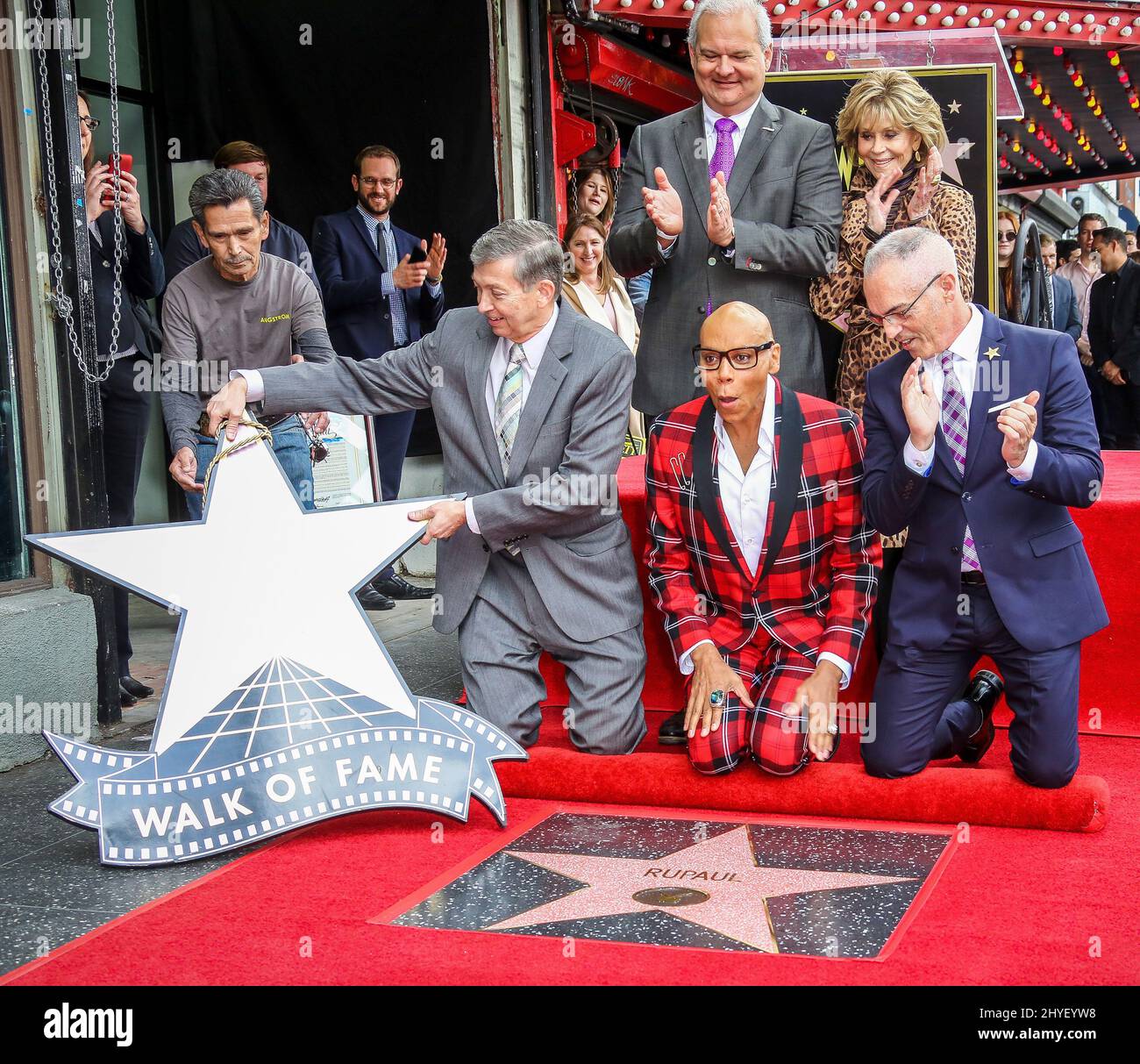 Jane Fonda joins RuPaul at her Hollywood Walk of Fame star ceremony on March 16, 2018 in Hollywood, CA. Stock Photo