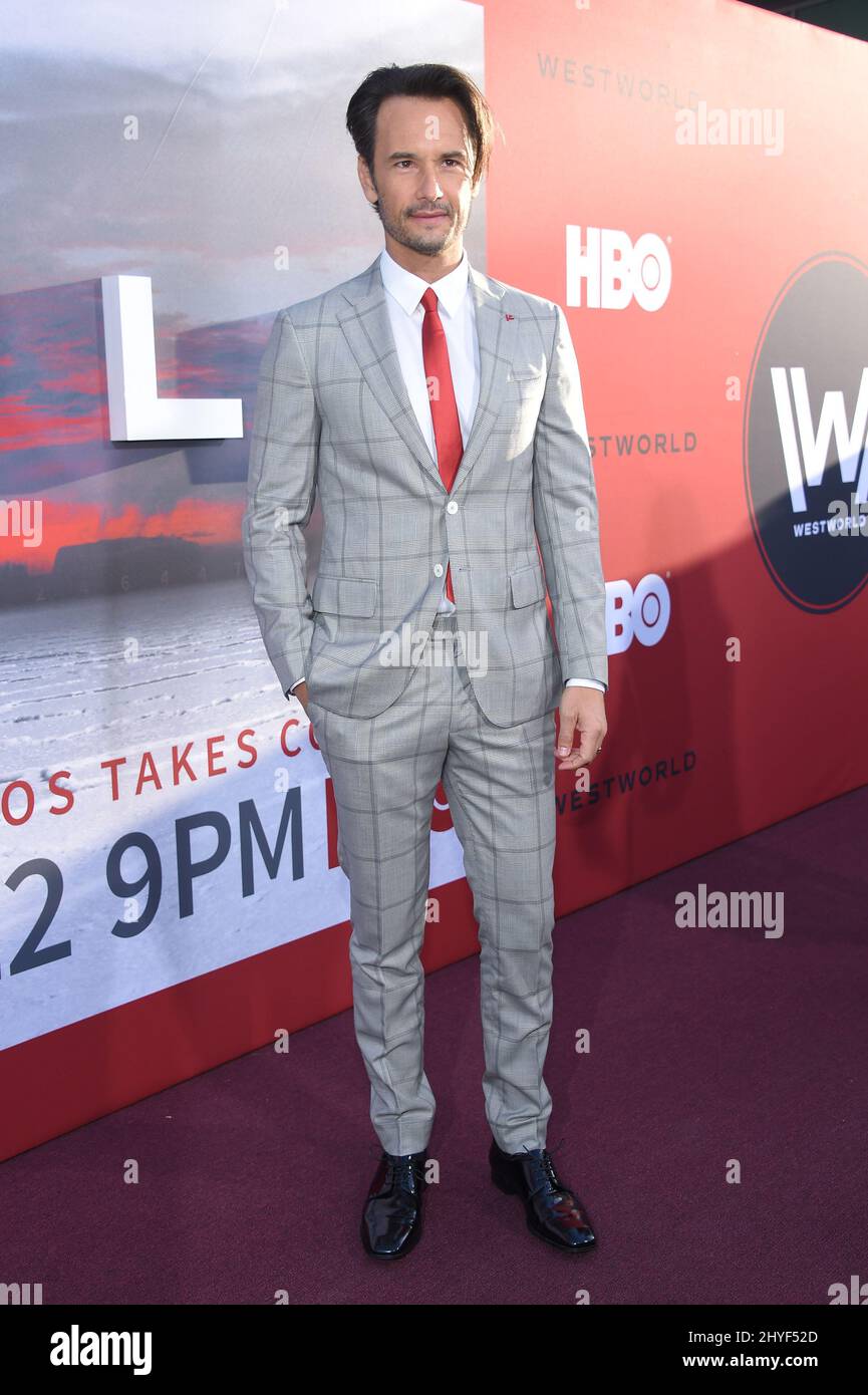 Rodrigo Santoro at the Los Angeles Season 2 premiere of the HBO drama series 'Westworld' held at the Cinerama Dome Hollywood on April 16, 2018 in Hollywood, CA. Stock Photo