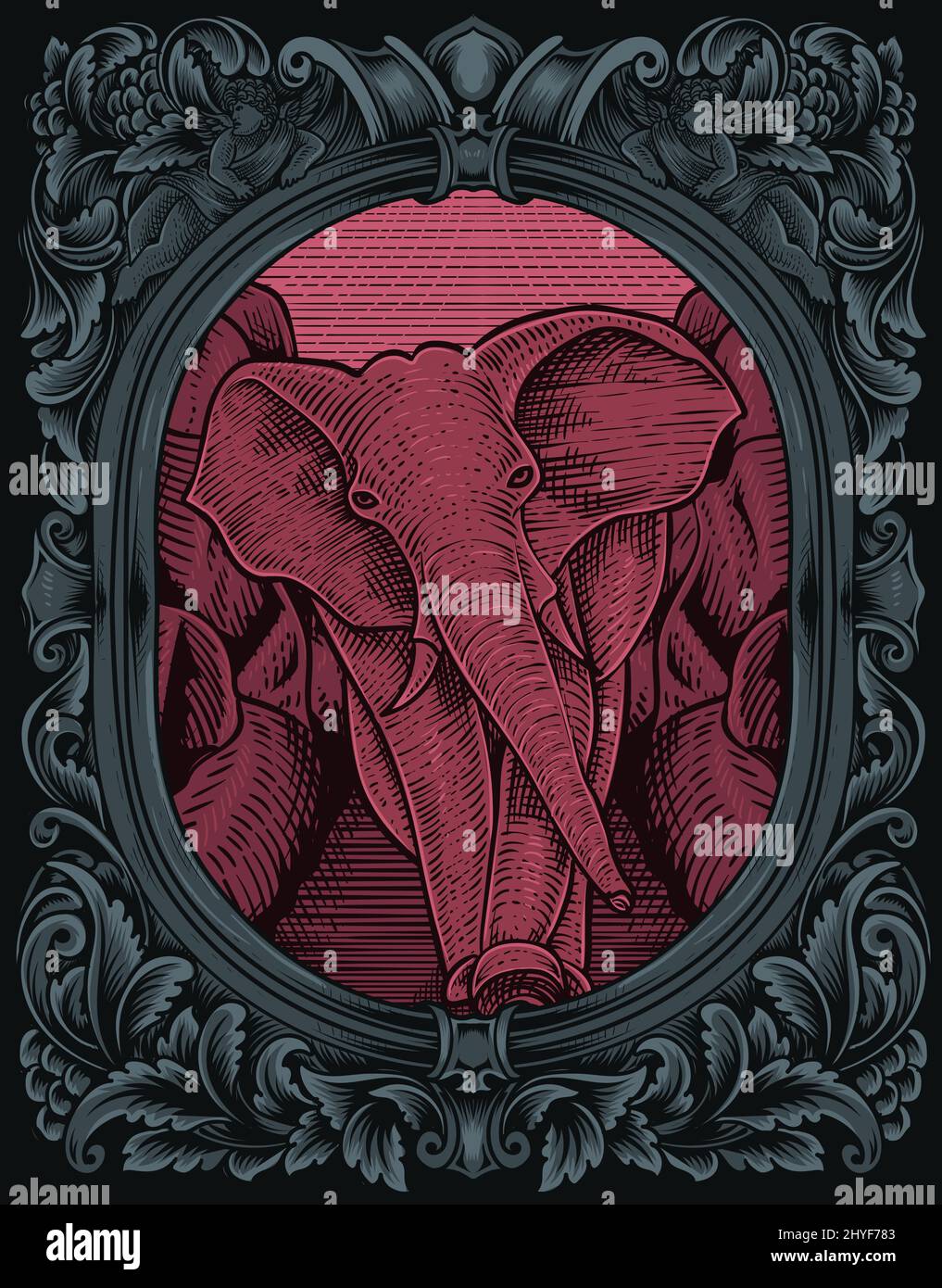 illustration vintage elephant with engraving style Stock Vector Image ...