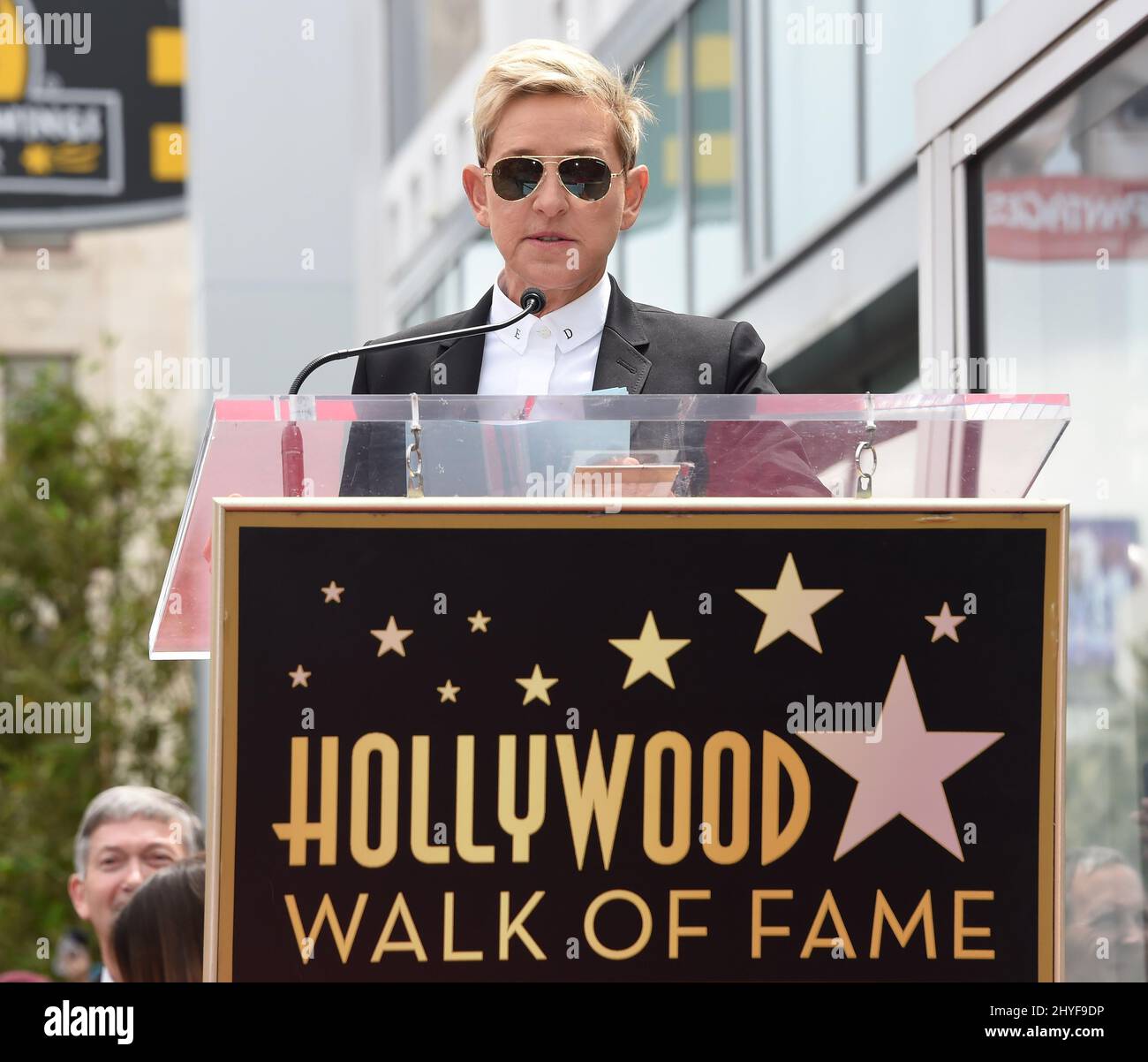 Ellen Degeneres attends the NSYNC walk of fame ceremony held on Hollywood Blvd near LaBrea on April 30, 2018 in Hollywood, CA Stock Photo