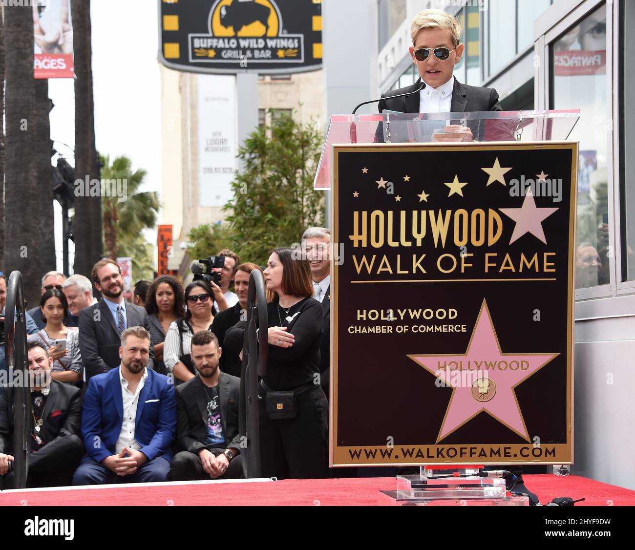 Ellen Degeneres attends the NSYNC walk of fame ceremony held on Hollywood Blvd near LaBrea on April 30, 2018 in Hollywood, CA Stock Photo