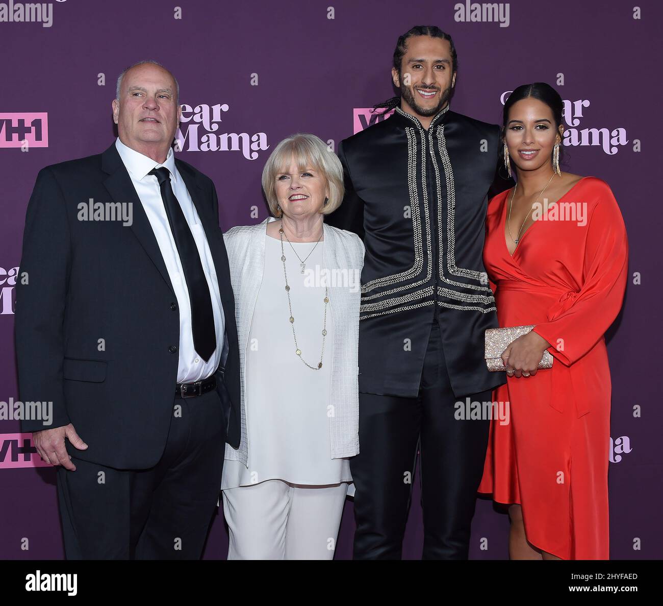 Colin Kaepernick, Teresa Kaepernick, Rick Kaepernick and Nessa Diab at VH1's 3rd Annual 'Dear Mama: A Love Letter to Moms'€ event at The Theatre at ACE Hotel on May 3, 2018 in Los Angeles, CA. Stock Photo