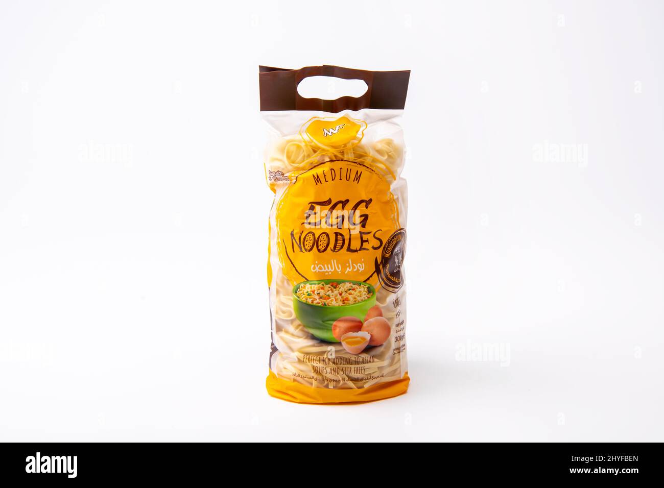 MF Medium Egg Noodles 300g on white background Stock Photo