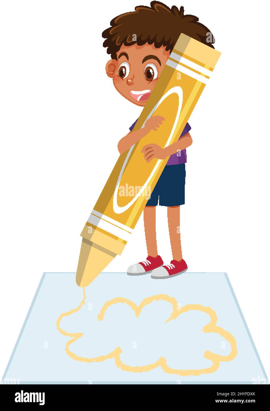 A boy drawing on a paper on white background illustration Stock Vector