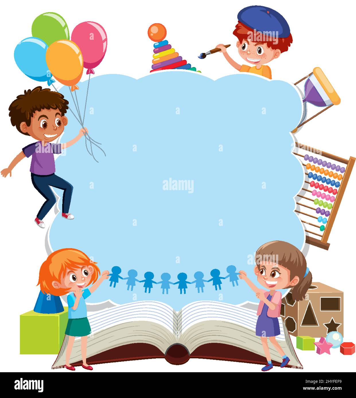 Border template with kids on white background illustration Stock Vector