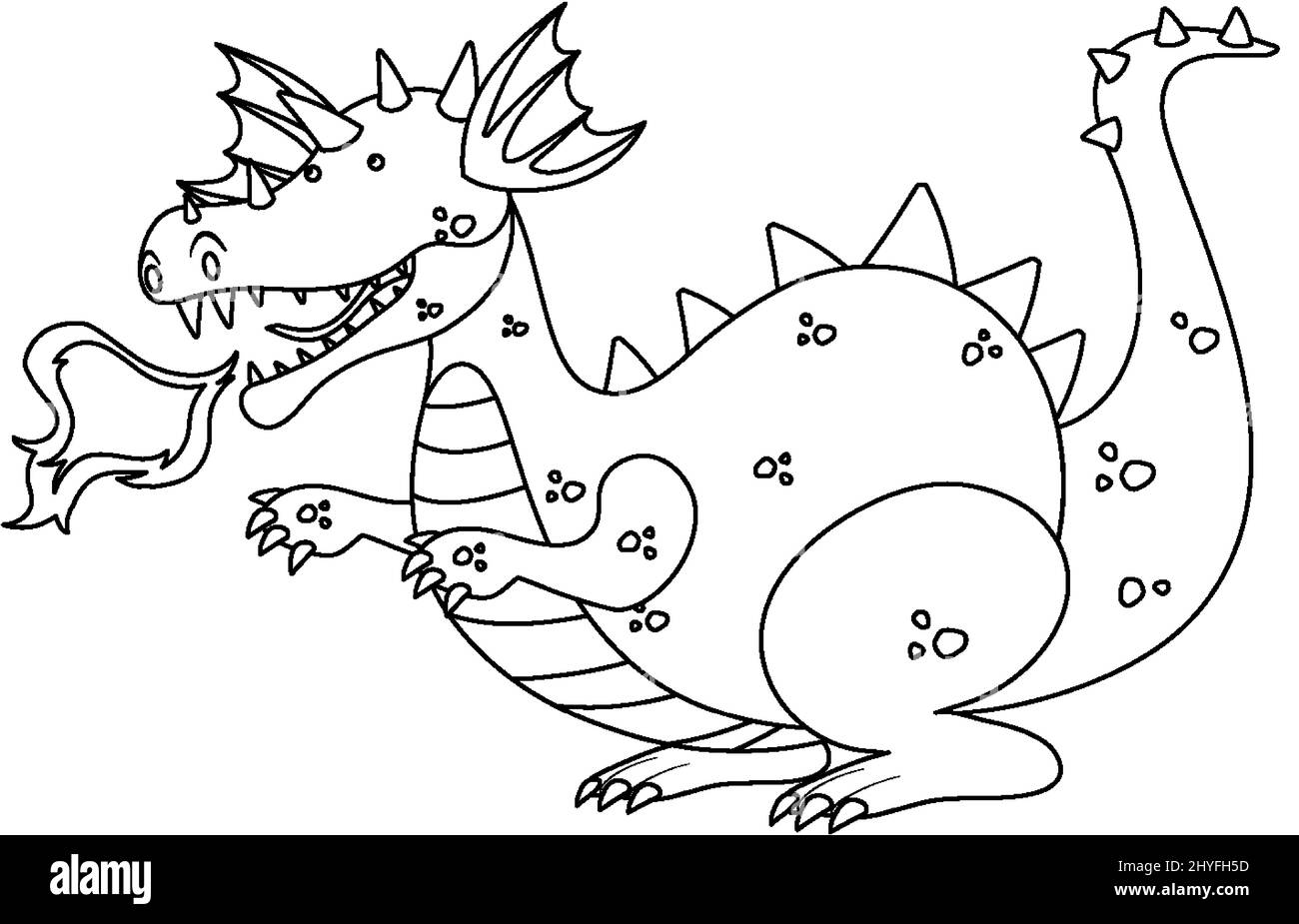 Dragon black and white doodle character illustration Stock Vector