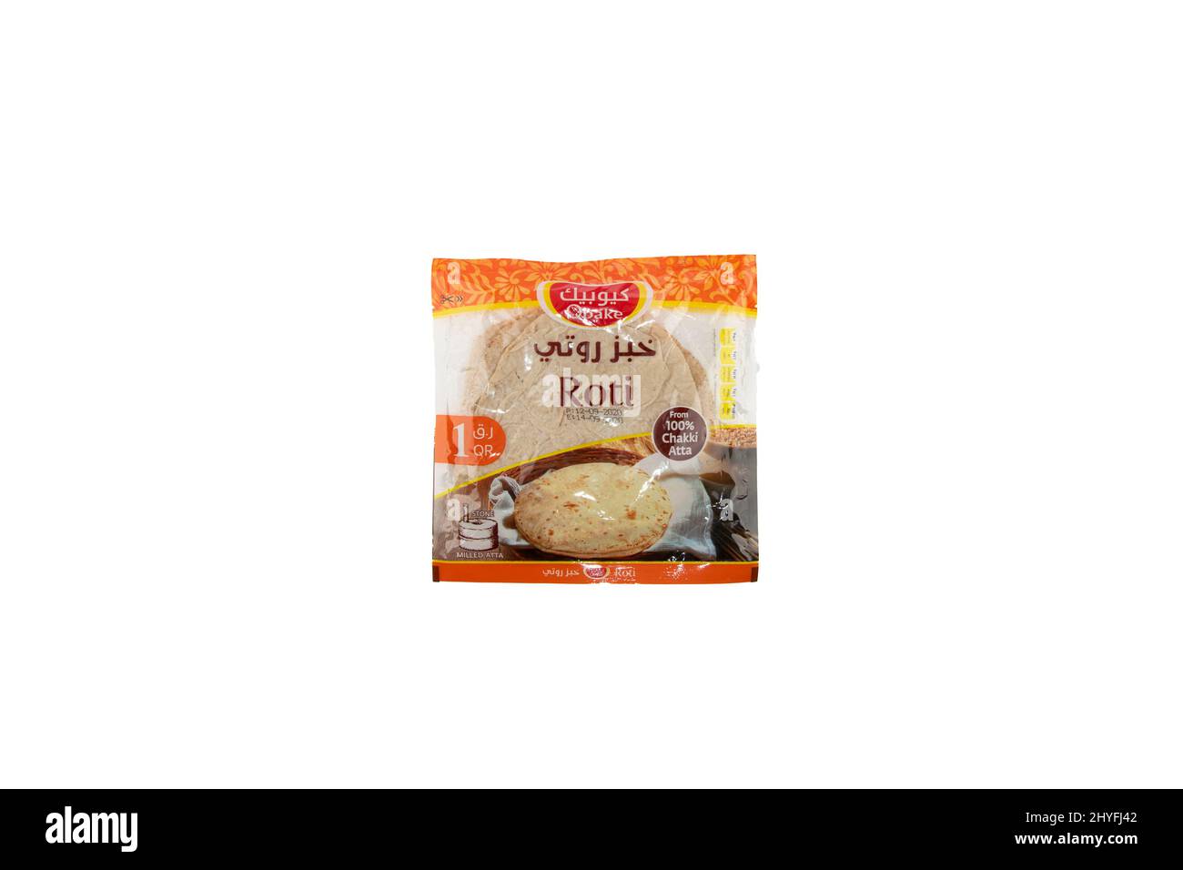 Q Bake Roti pack on isolated background Stock Photo