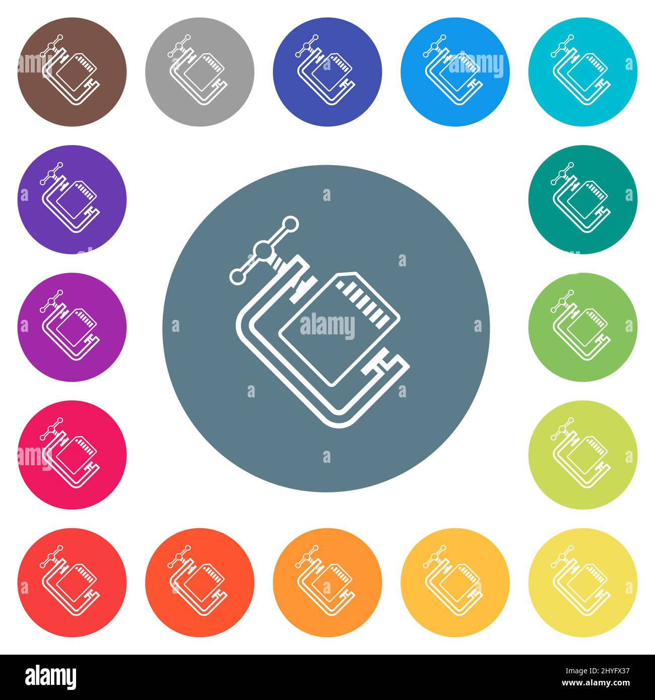 SD memory card compress outline flat white icons on round color ...