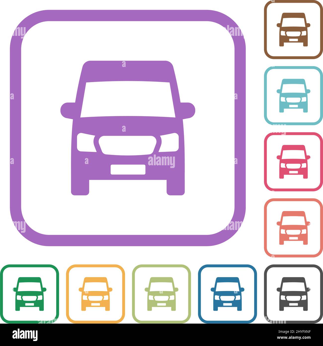 Van front view simple icons in color rounded square frames on white ...