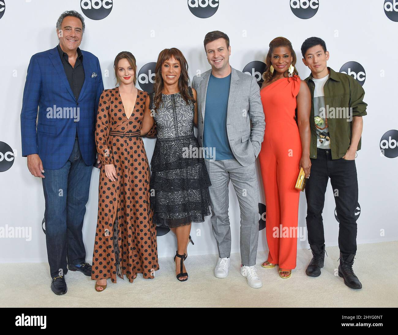 Brad Garrett, Leighton Meester, Channing Dungey, Taran Killam, Kimrie Lewis-Davis and Jake Choi at ABC's TCA Summer Press Tour white carpet event held at the Beverly Hilton Hotel on August 7, 2018 in Beverly Hills, CA. Stock Photo