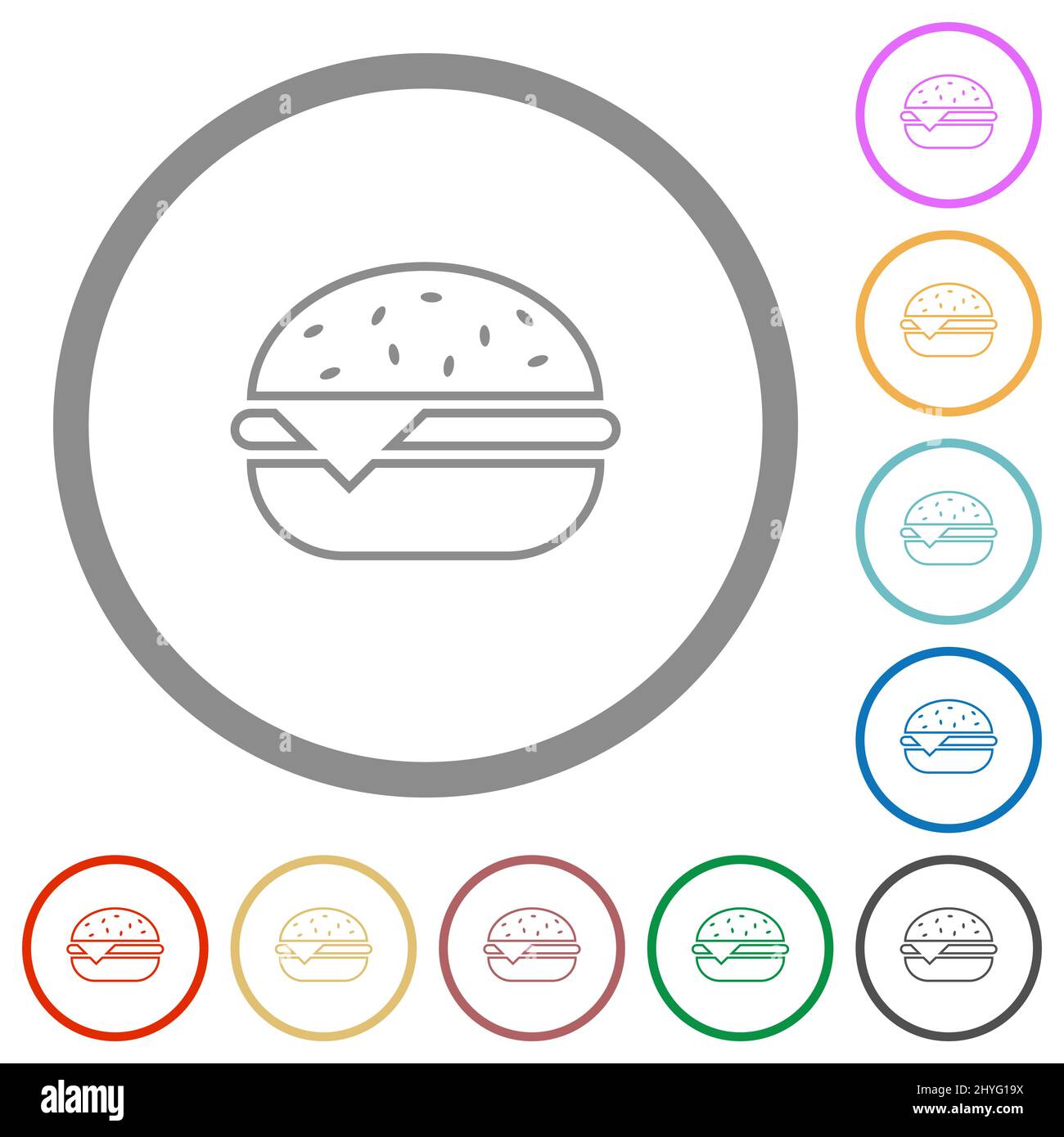 Single cheeseburger outline flat color icons in round outlines on white background Stock Vector