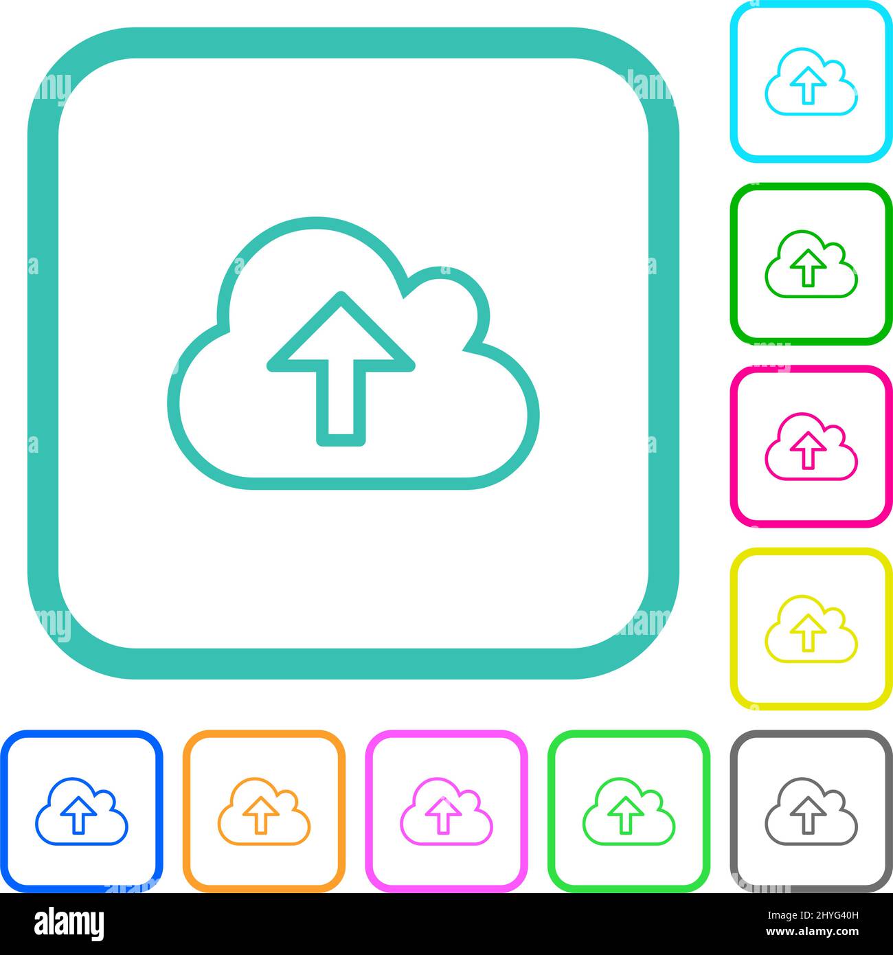Cloud upload outline vivid colored flat icons in curved borders on ...