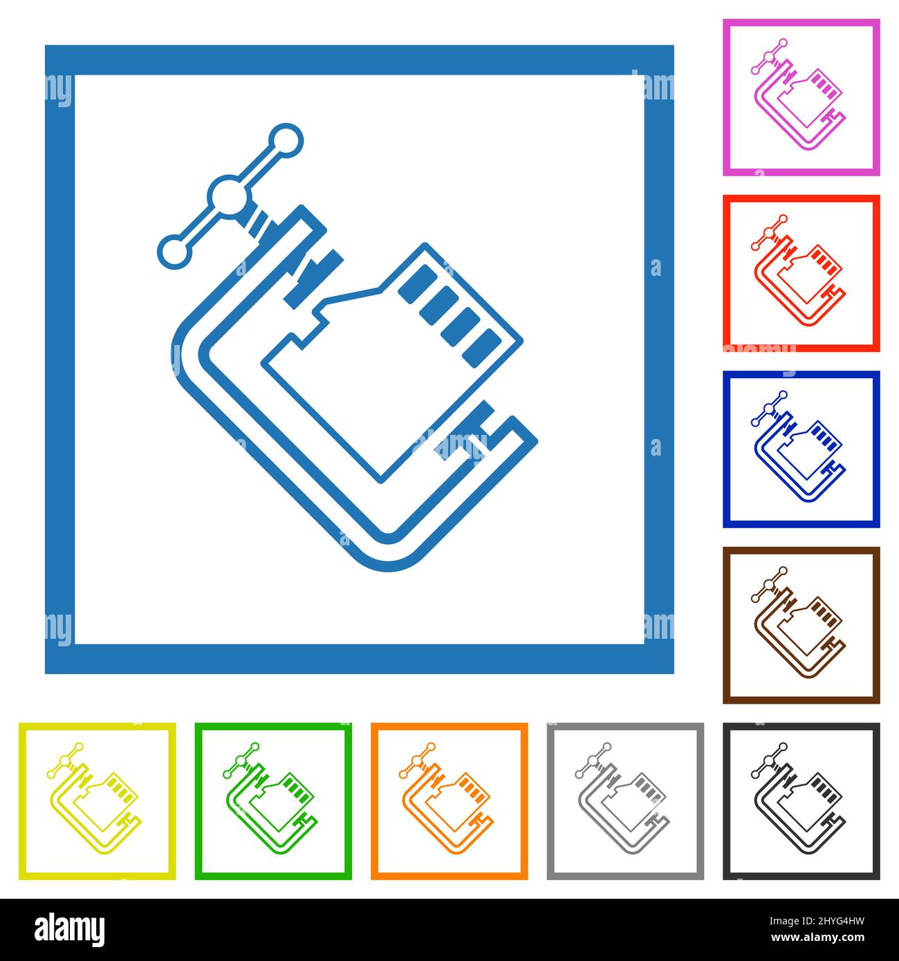Micro sd memory card compress outline flat color icons in square frames ...