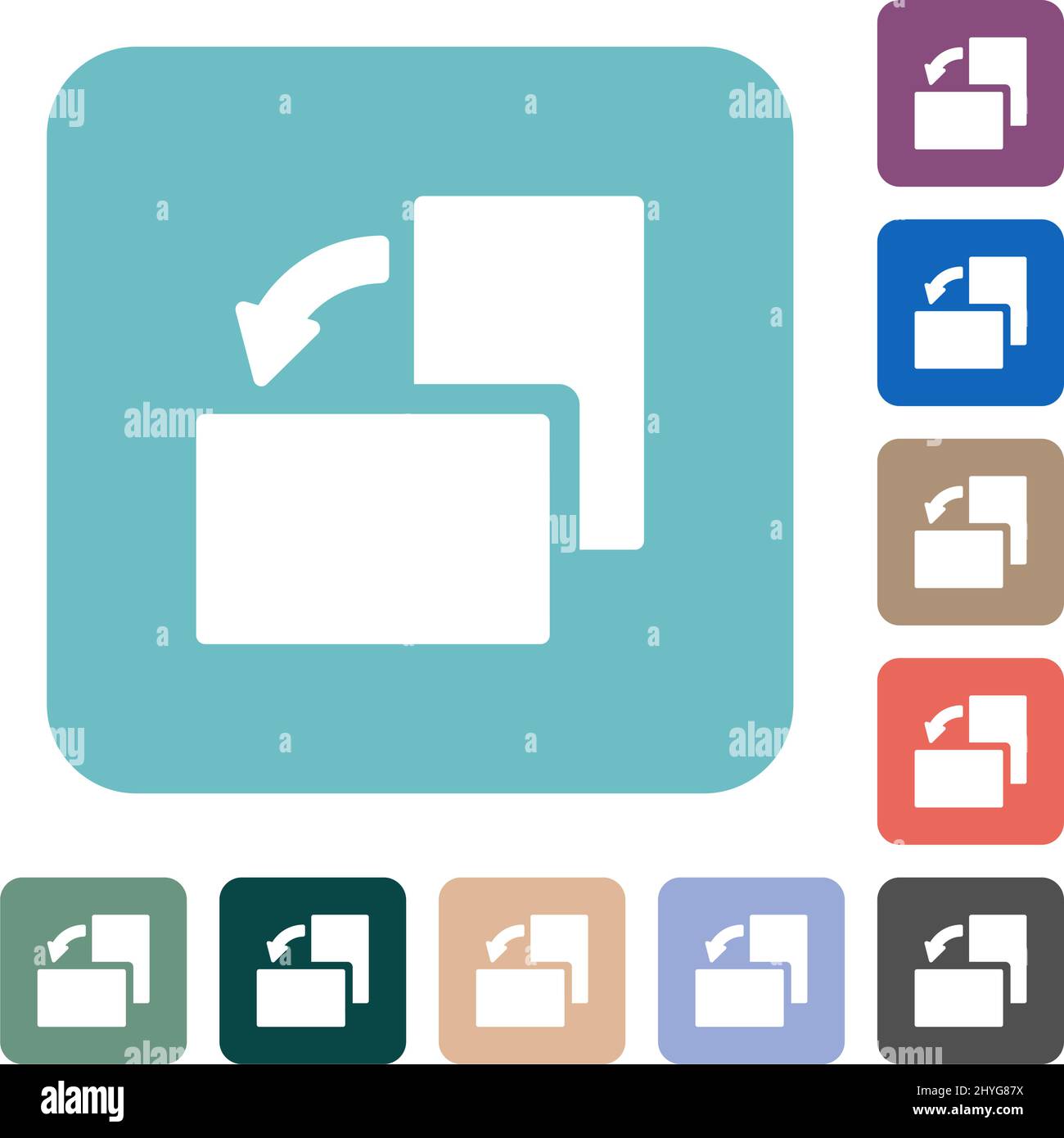 Rotate left solid white flat icons on color rounded square backgrounds Stock Vector