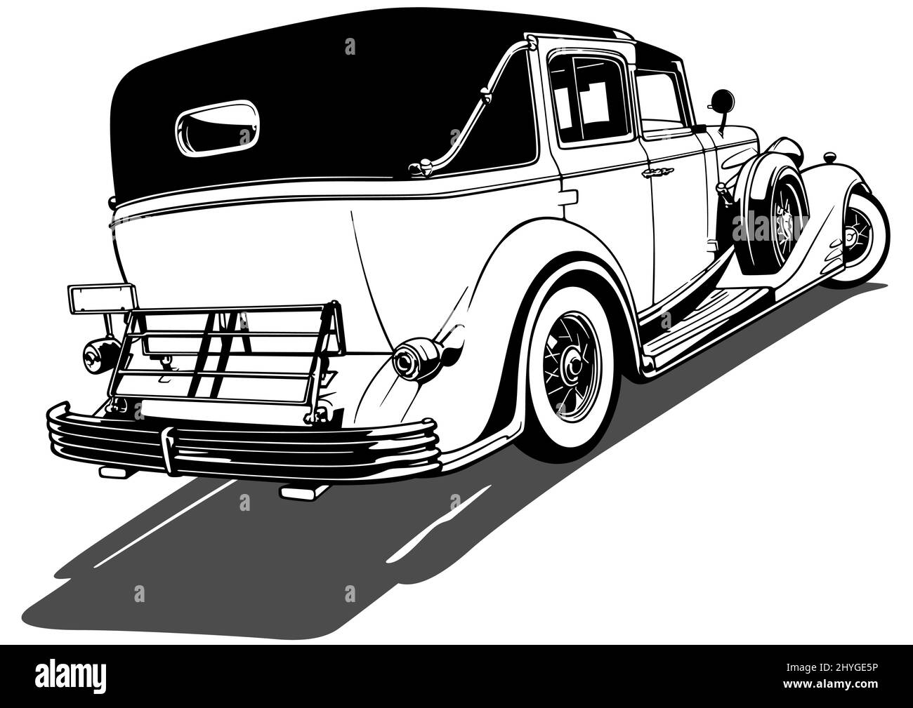 Drawing of a 1930s Vintage Car Stock Vector