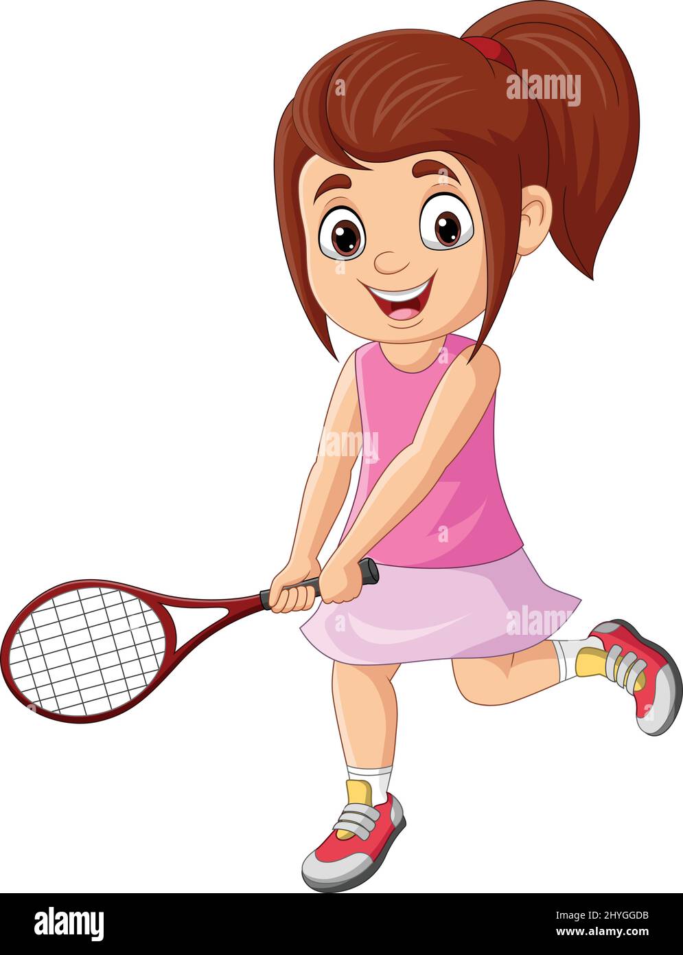 Cartoon little girl playing tennis Stock Vector Image & Art Alamy