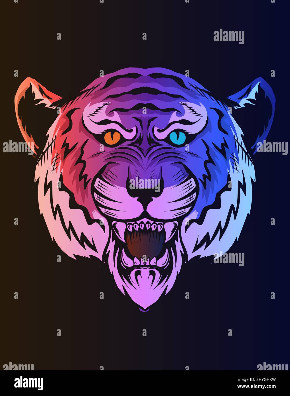illustration tiger head with neon color Stock Vector