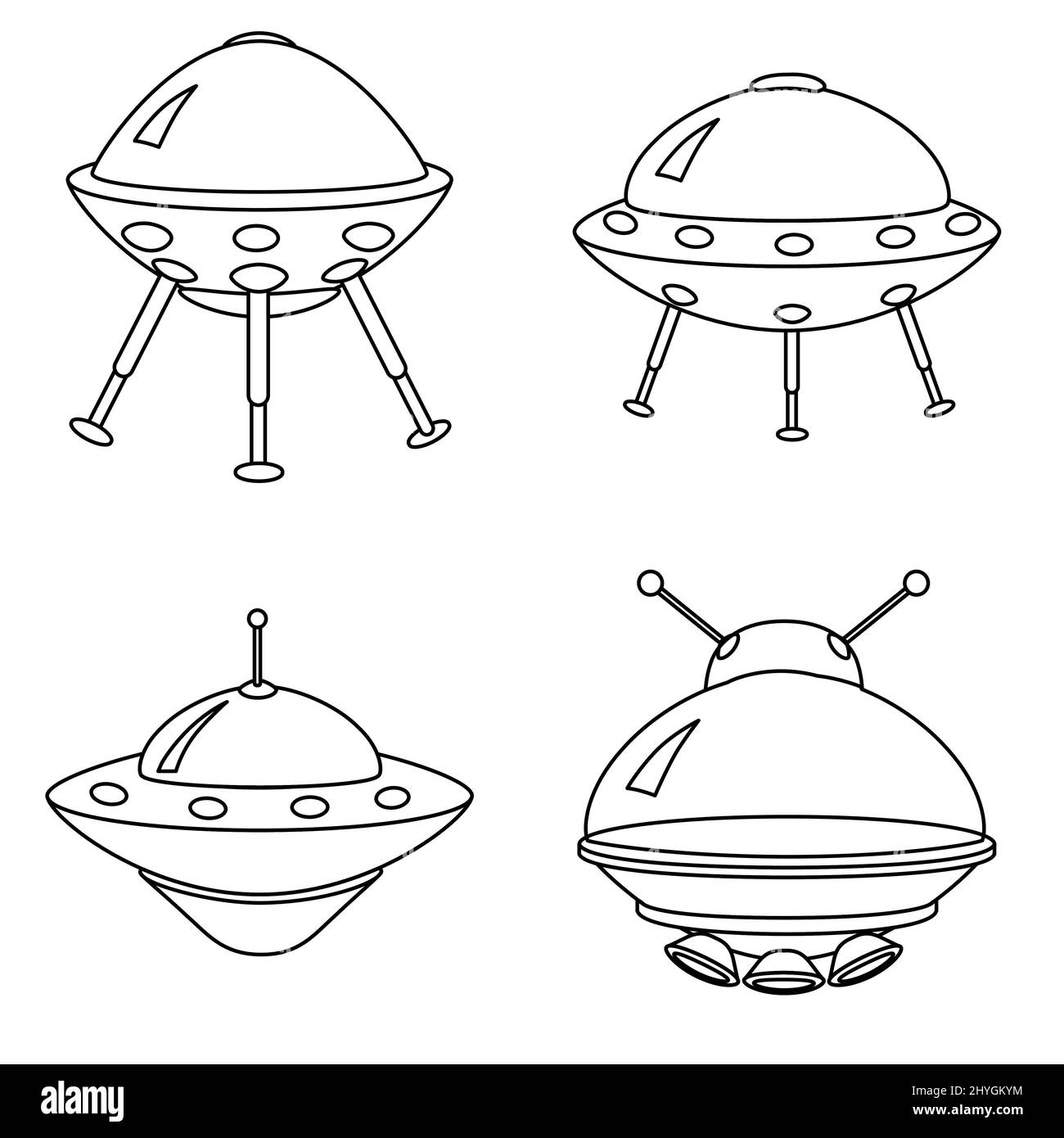 UFO icon set, spacecraft of alien. Vector outline style Stock Vector