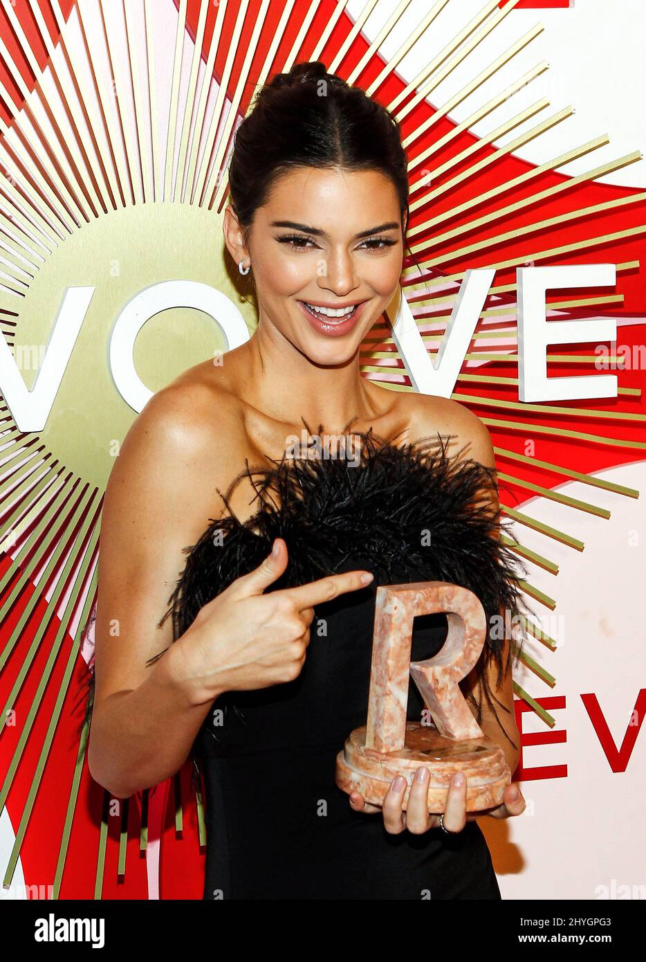 Kendall Jenner arrives at the #REVOLVEawards held at the Palms Casino on November 9, 2018 in Las Vegas, NV. Stock Photo