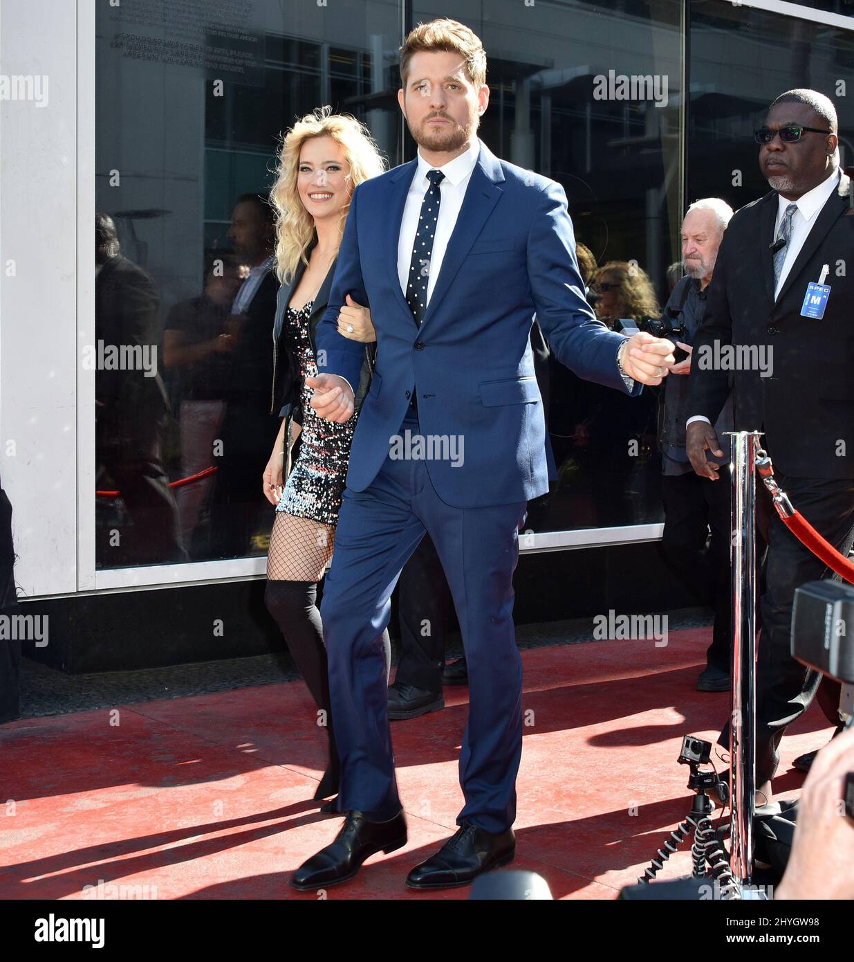 Michael Buble and wife Luisana Lopilato at Michael Buble's Hollywood Walk of Fame Star Ceremony held in front of W Hotel on November 16 Stock Photo