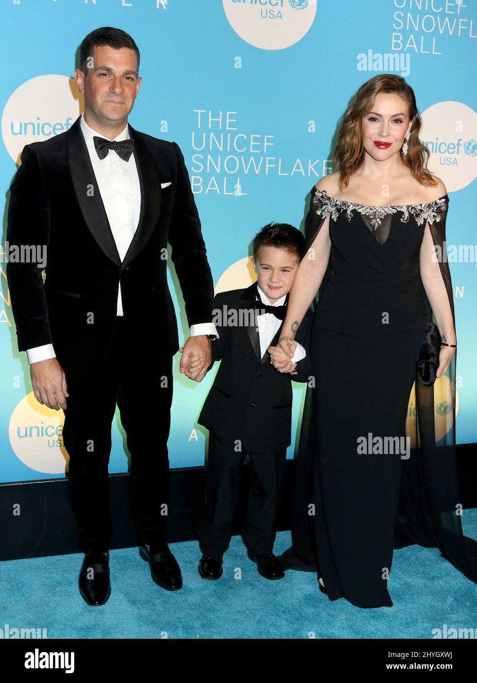Alyssa Milano, husband Dave Bugliari & son Milo Thomas Bugliari arrives