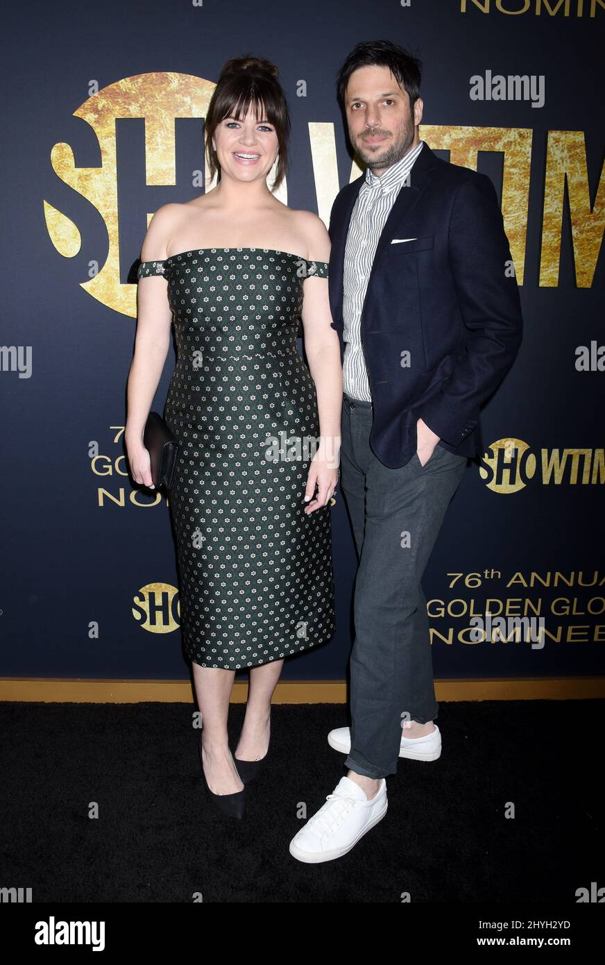 Casey Wilson and David Caspe at the SHOWTIME 76th Annual Golden Globe Awards Pre-Party held at the Sunset Tower Hotel on January 19, 2019 in West Hollywood, USA. Stock Photo