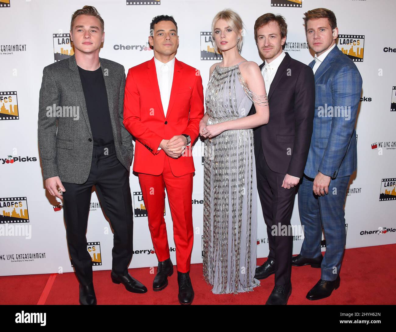 Ben Hardy, Rami Malek, Lucy Boynton, Joe Mazzello and Allen Leec at the 2nd Annual Los Angeles Online Film Critics Society Awards held at the Taglyan Complex Stock Photo
