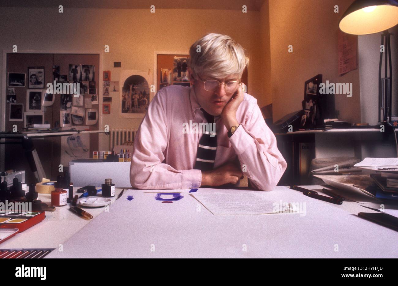 David Hockney in his studio in London 1978 Stock Photo