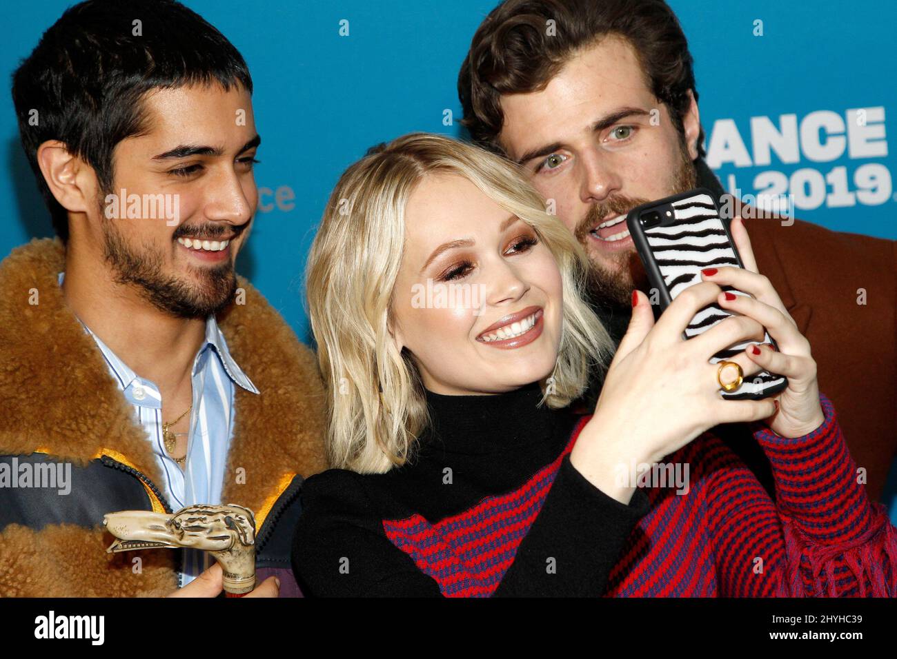 Avan Jogia, Kelli Berglund and Beau Mirchoff at the premiere of 'Now Apocalypse' during the 2019 Sundance Film Festival Stock Photo