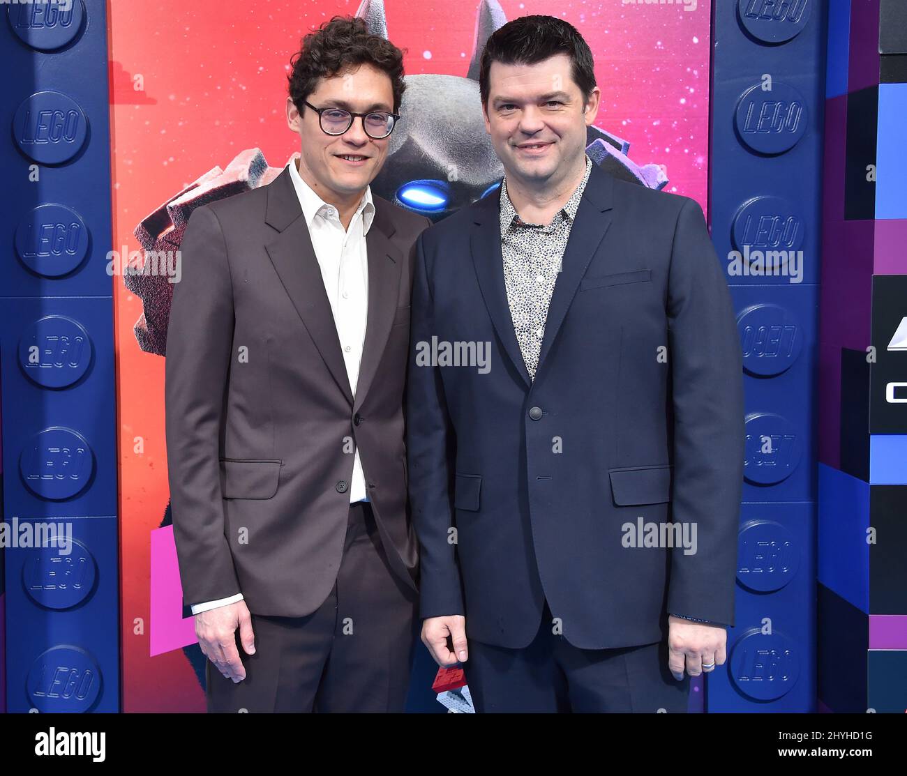 Phil Lord and Christopher Miller arriving to 'The LEGO Movie 2: The Second Part' World Premiere at Village Theatre Stock Photo