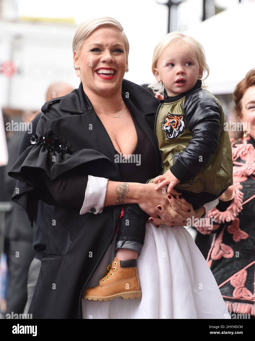Pink is joined by her son Jameson Hart at her Hollywood Walk of Fame star ceremony on February 5, 2019 in Hollywood, CA. Stock Photo