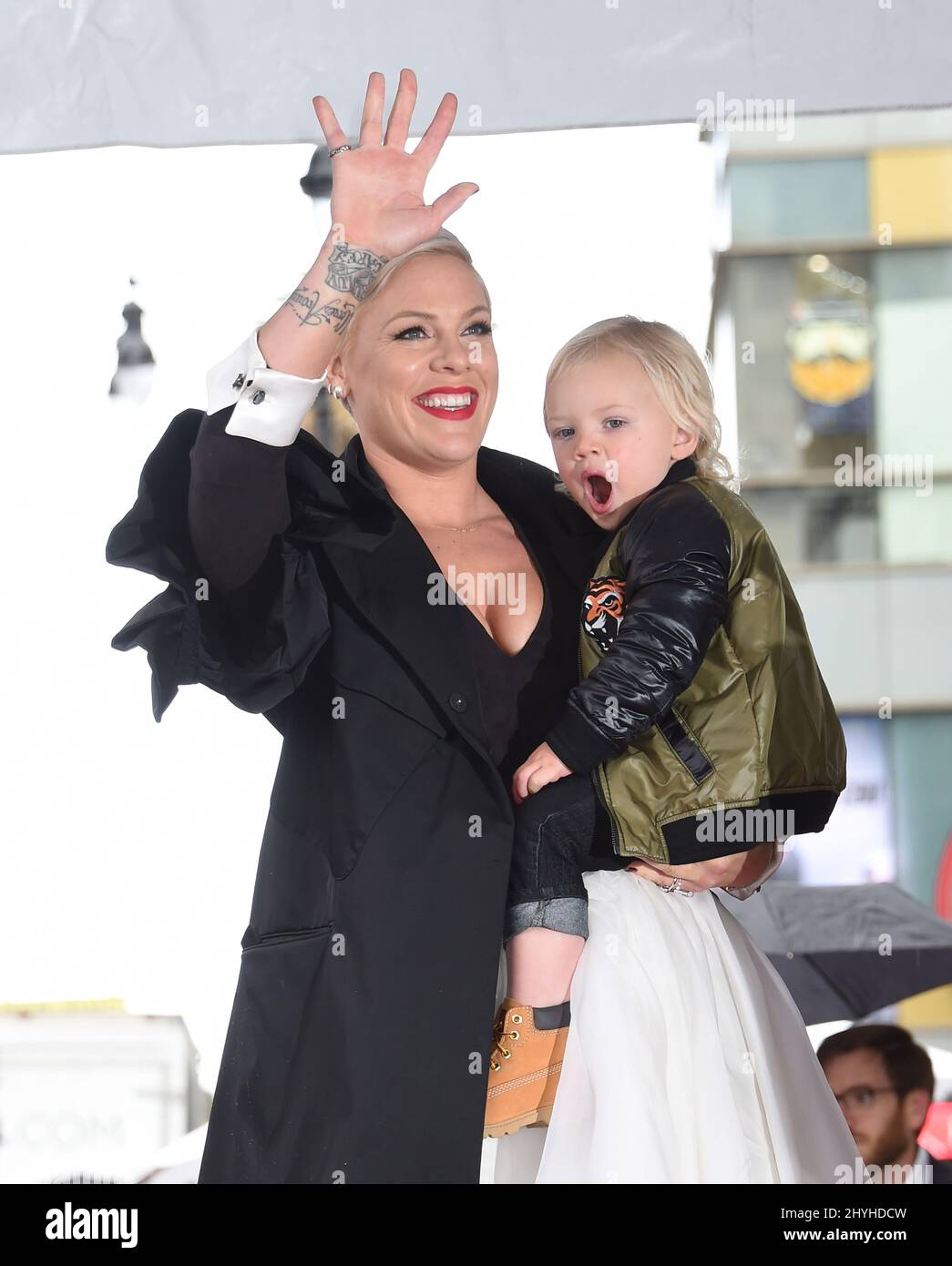 Pink is joined by her son Jameson Hart at her Hollywood Walk of Fame star ceremony on February 5, 2019 in Hollywood, CA. Stock Photo
