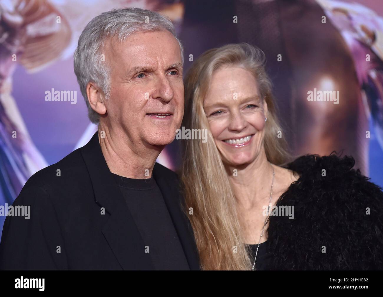James Cameron ans Suzy Amis arriving to the 'Alita: Battle Angel' Los Angeles Premiere at Village Theatre on February 05, 2019 in Westwood, USA. Stock Photo