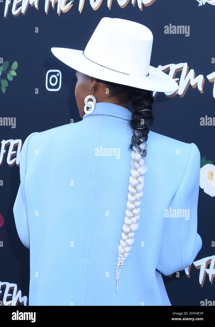 Janelle Monae arrives at Fem The Future Brunch held at Ysabel on February 8, 2019 in West Hollywood, USA. Stock Photo